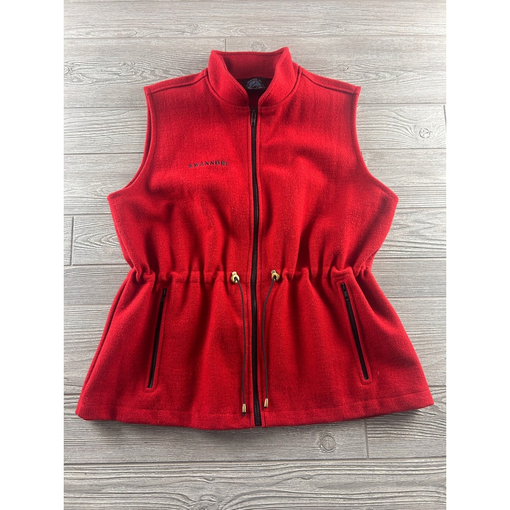 Swanndri Wool Vest Red Full Zip Drawstring Waist Mock Neck Womens Large L